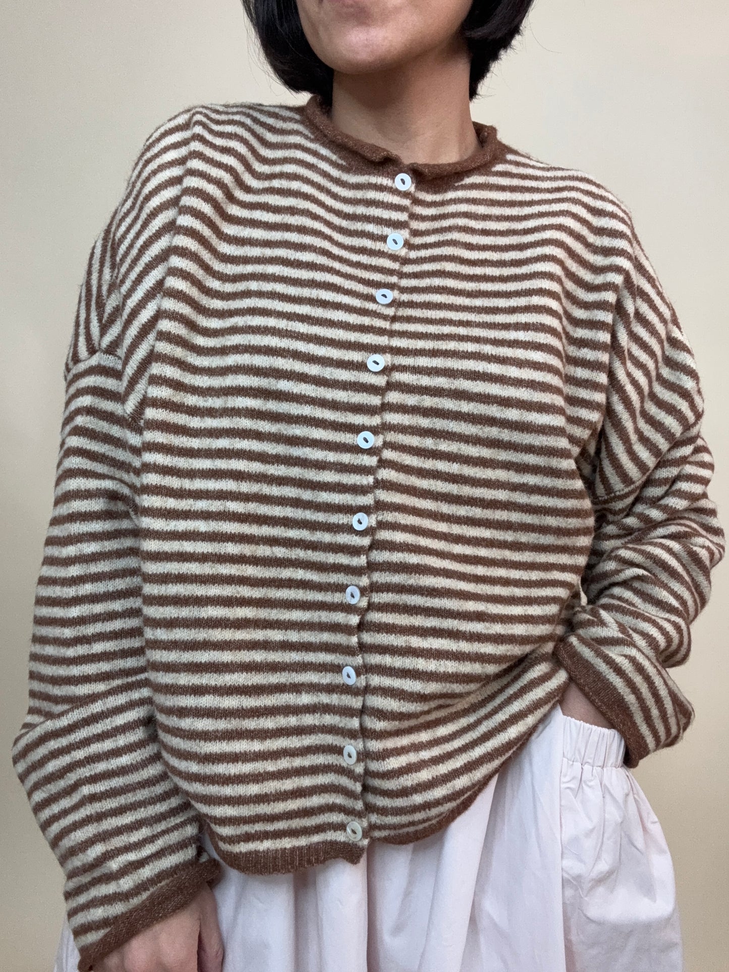 Easy Comfort Mocha Stripe Button Cardigan