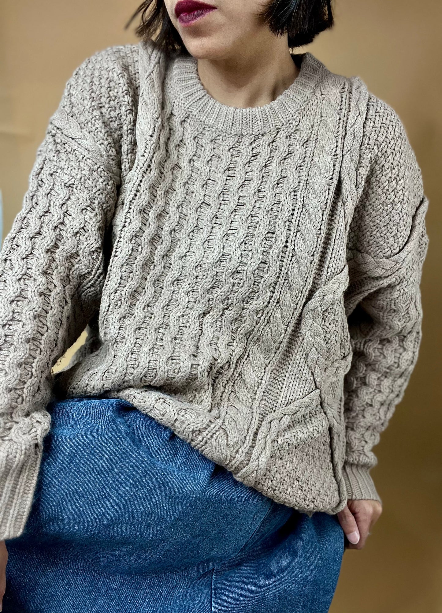 Merryl Taupe Cable Knit Sweater