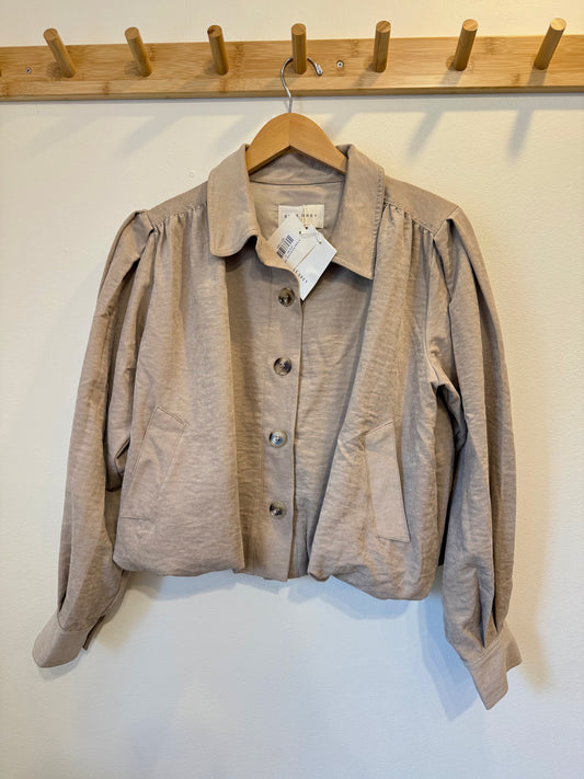 Elle Taupe Puff-Shoulder Collard Top