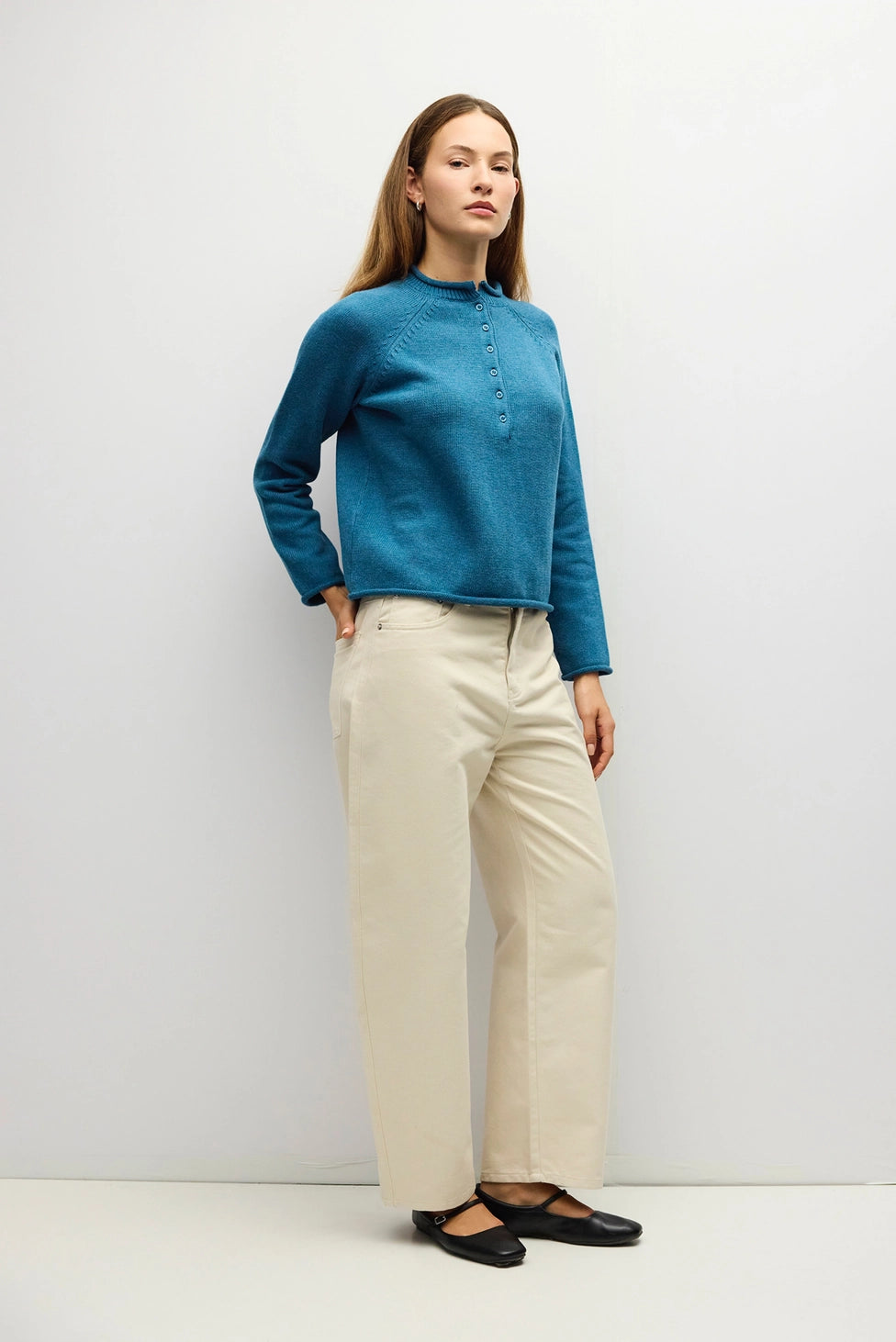 The Albina Rolled Neck Sweater Top in Teal