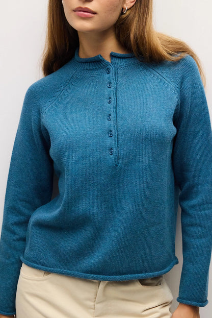 The Albina Rolled Neck Sweater Top in Teal
