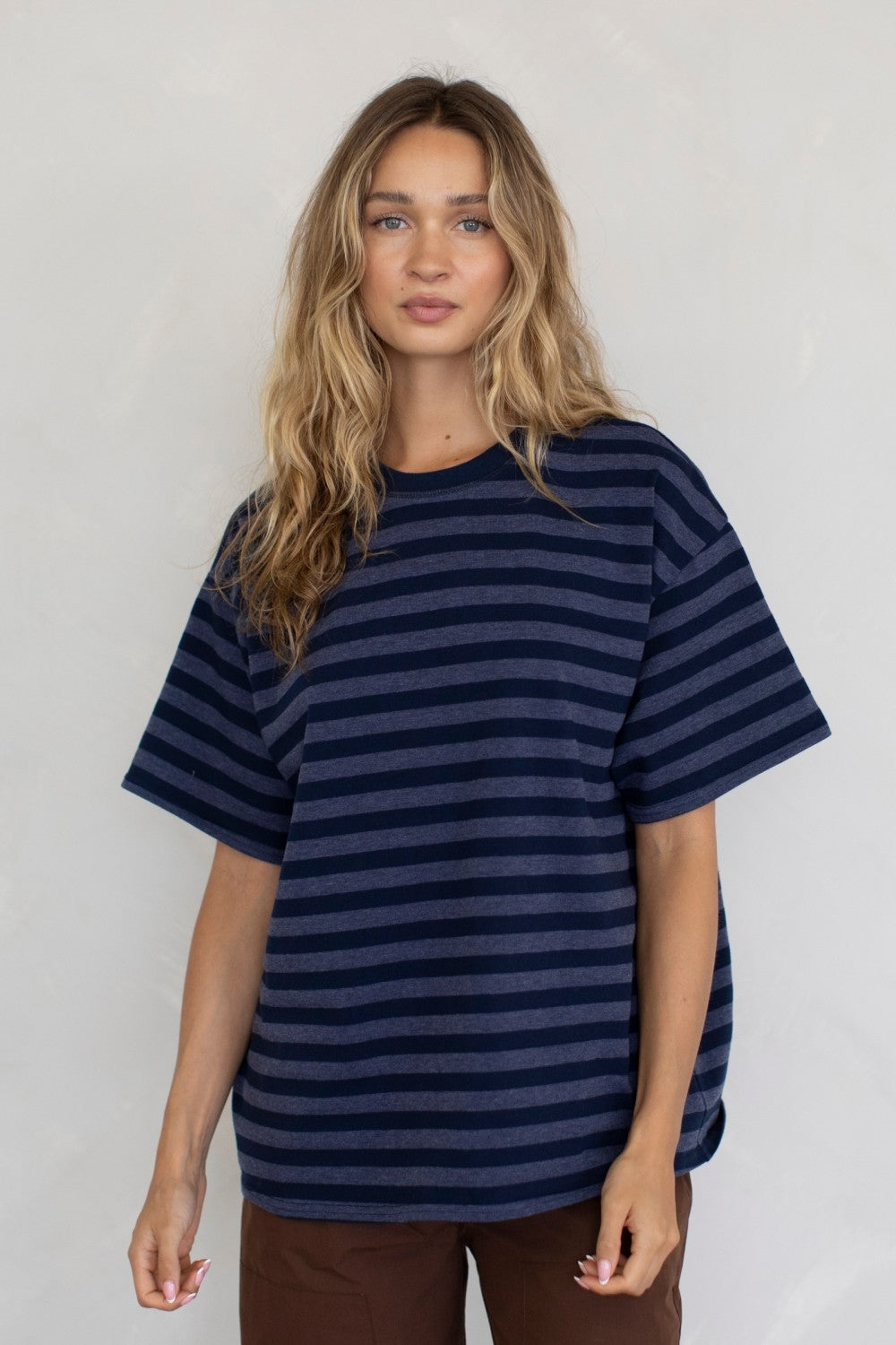 The Taylor Stripes Oversized Tee  in Navy