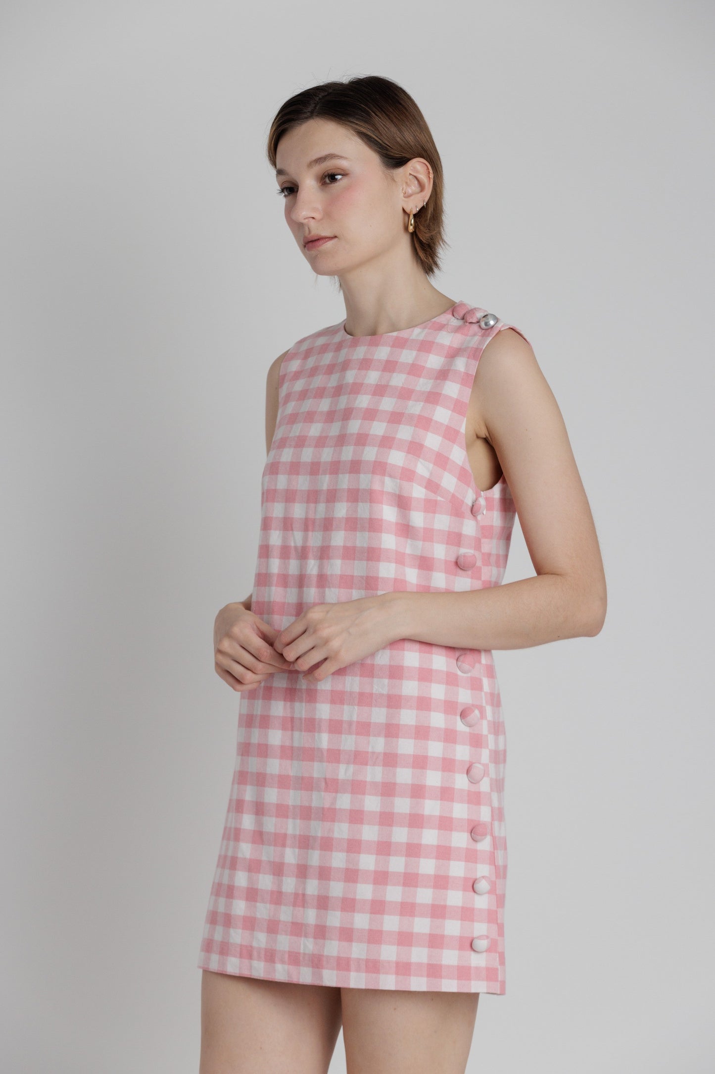 Gingham Buttoned Mini Dress