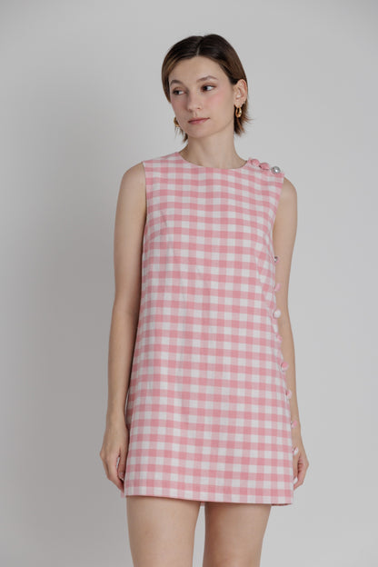Gingham Buttoned Mini Dress