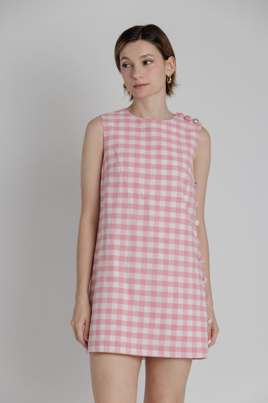 Gingham Buttoned Mini Dress
