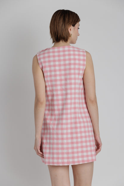 Gingham Buttoned Mini Dress