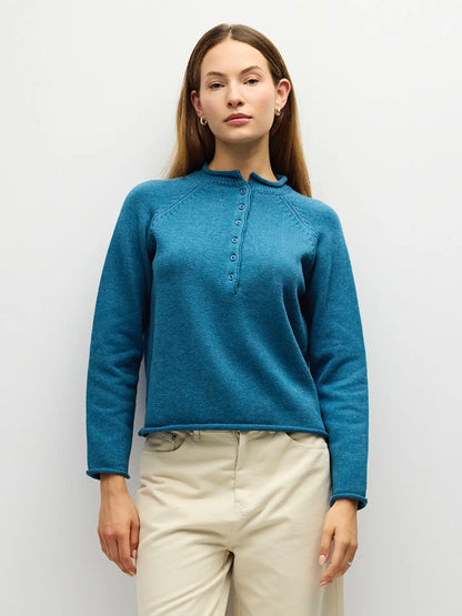 The Albina Rolled Neck Sweater Top in Teal