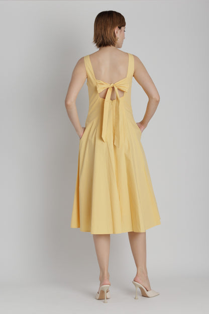 Poplin Keyhole Midi Dress in Yellow