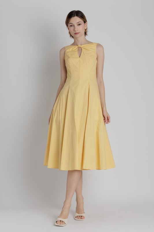 Poplin Keyhole Midi Dress in Yellow