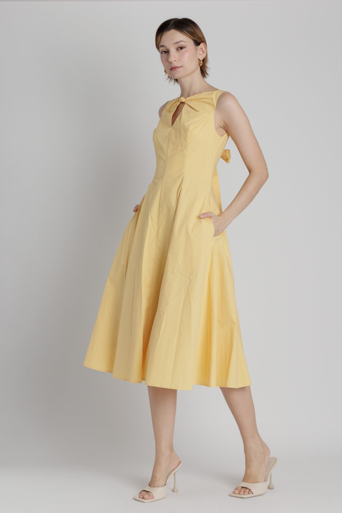 Poplin Keyhole Midi Dress in Yellow