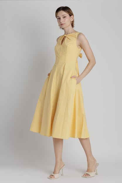 Poplin Keyhole Midi Dress in Yellow